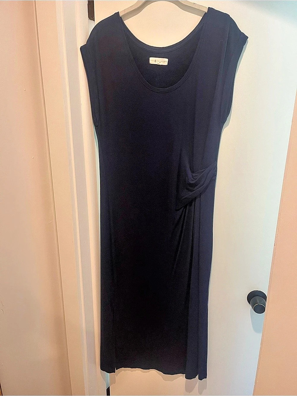 LOU & GREY for LOFT Draped Midi Dress Navy Blue Medium